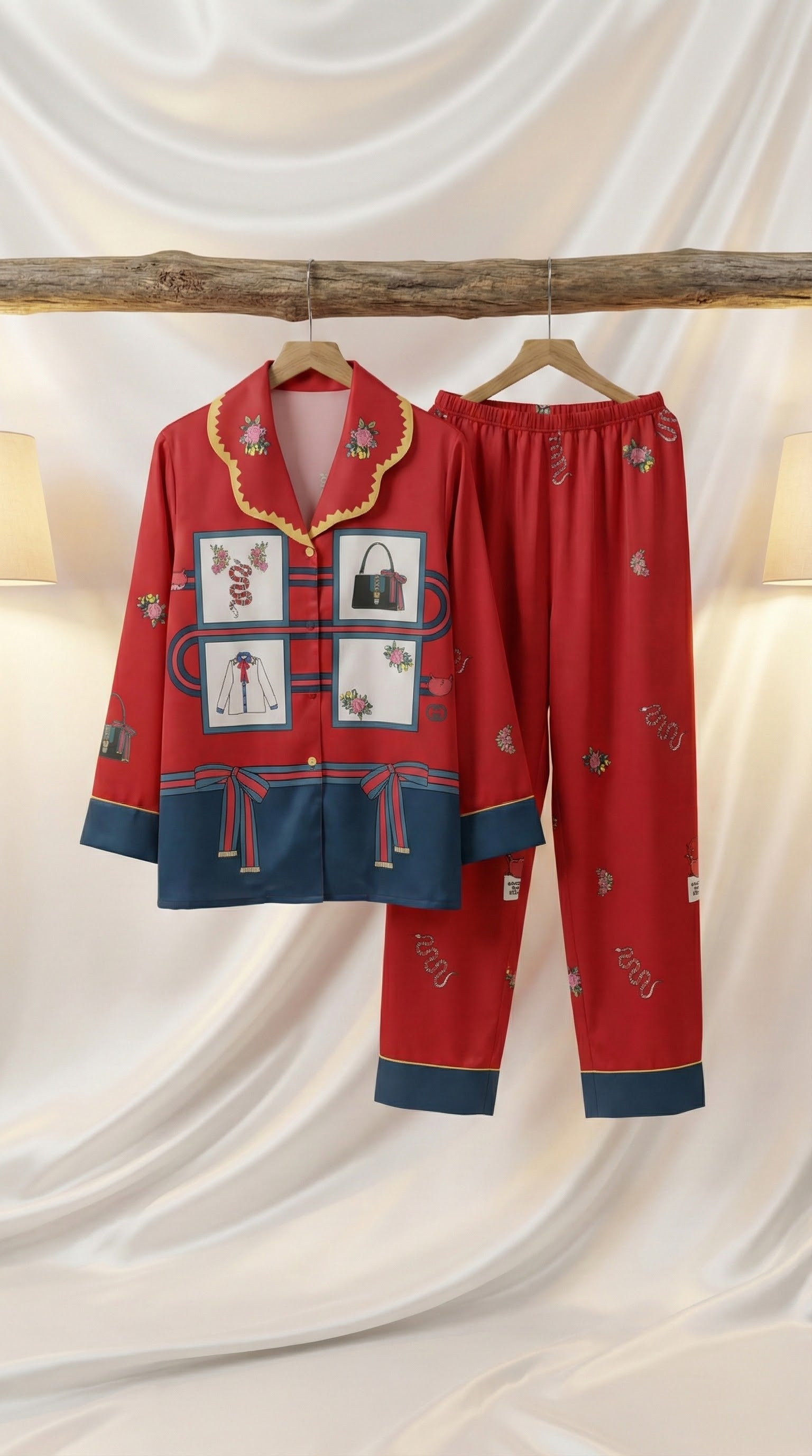 The Maximalist Muse Red Satin Pajama Set