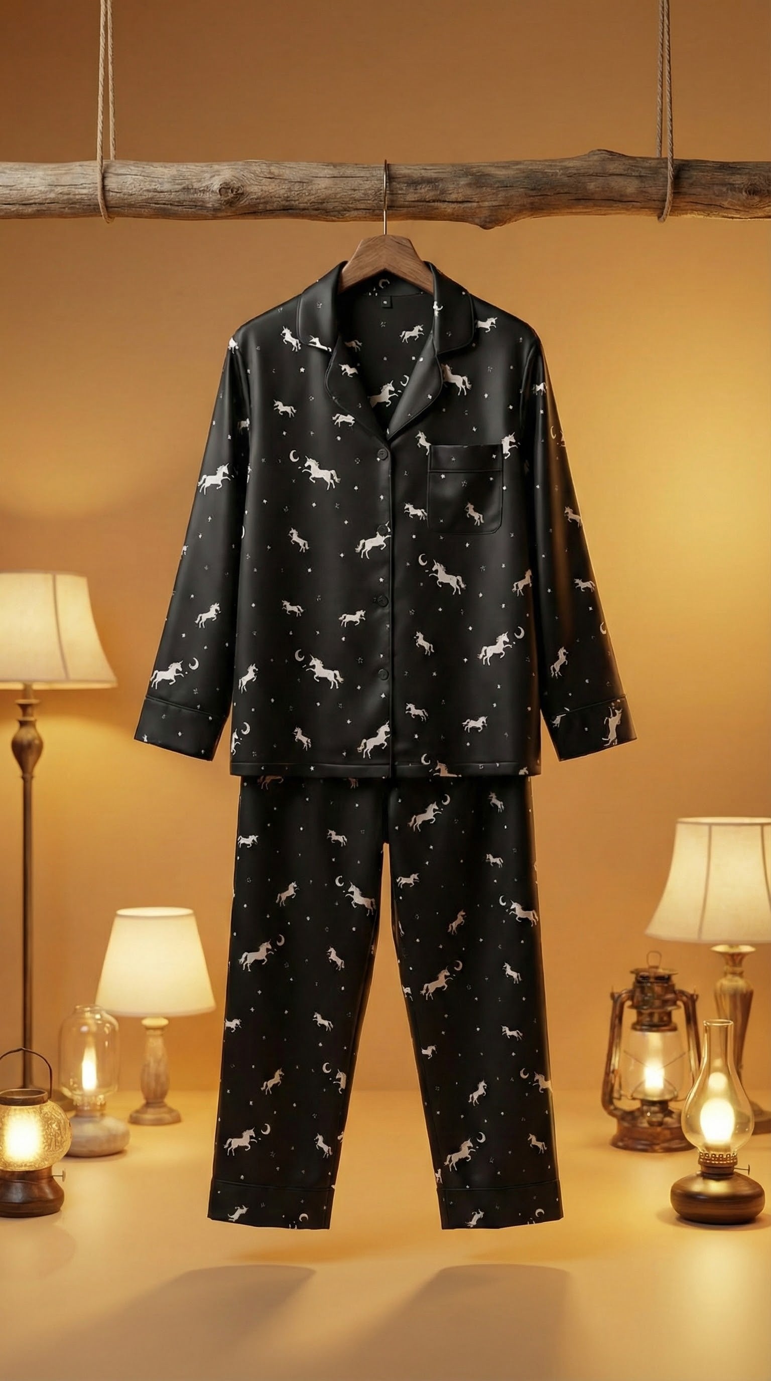 Midnight Magic Unicorn Satin Pajama Set