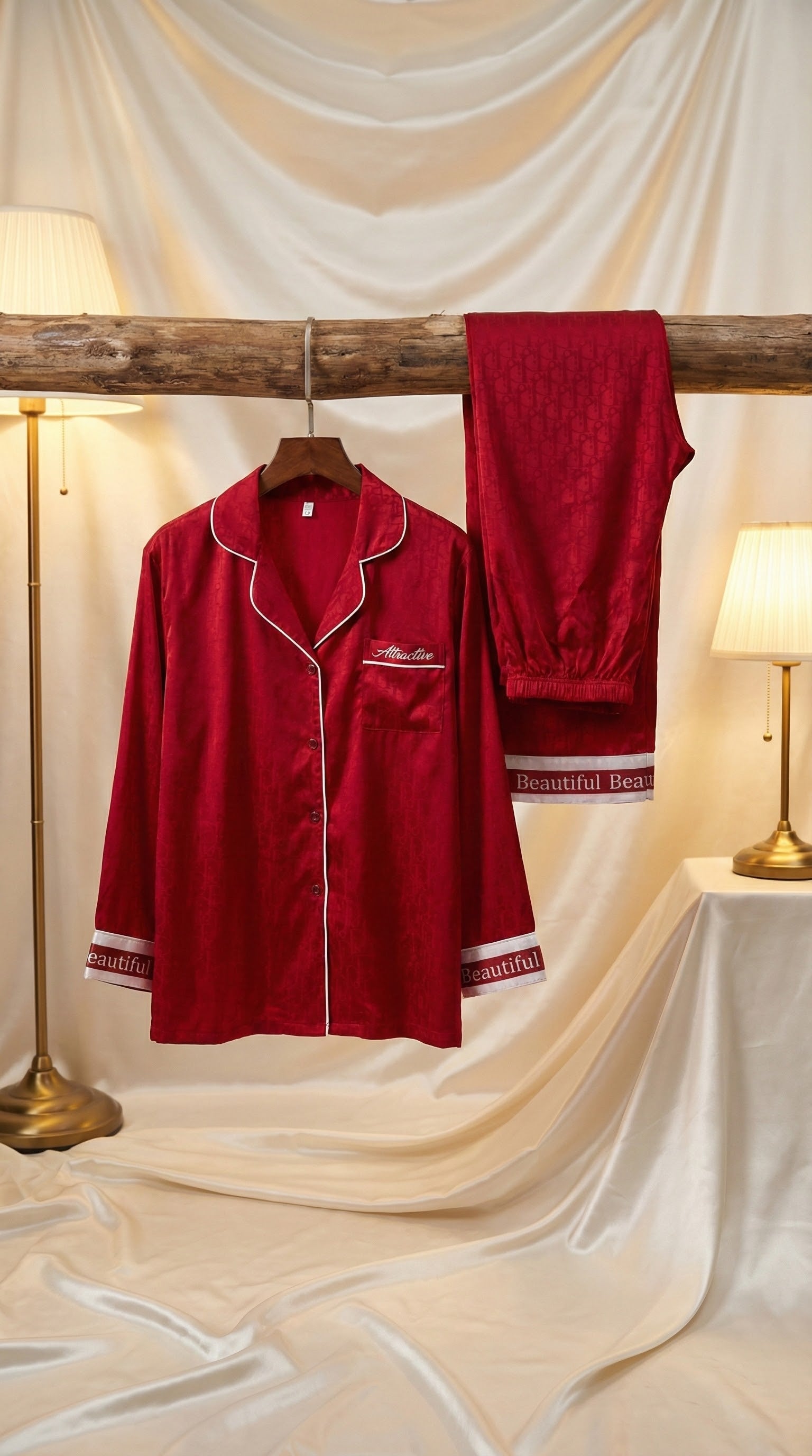 Classic Loungewear/Nightwear Set – Deep Wine Red Self Print