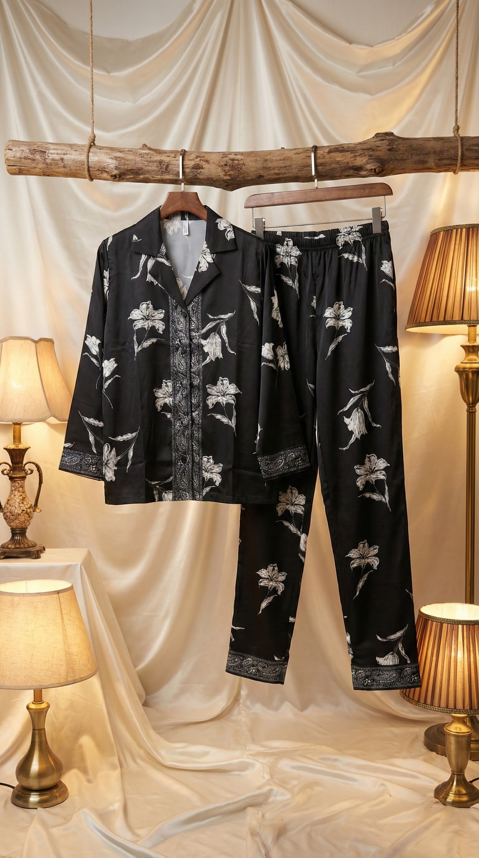 Midnight Lily Satin Pajama Set
