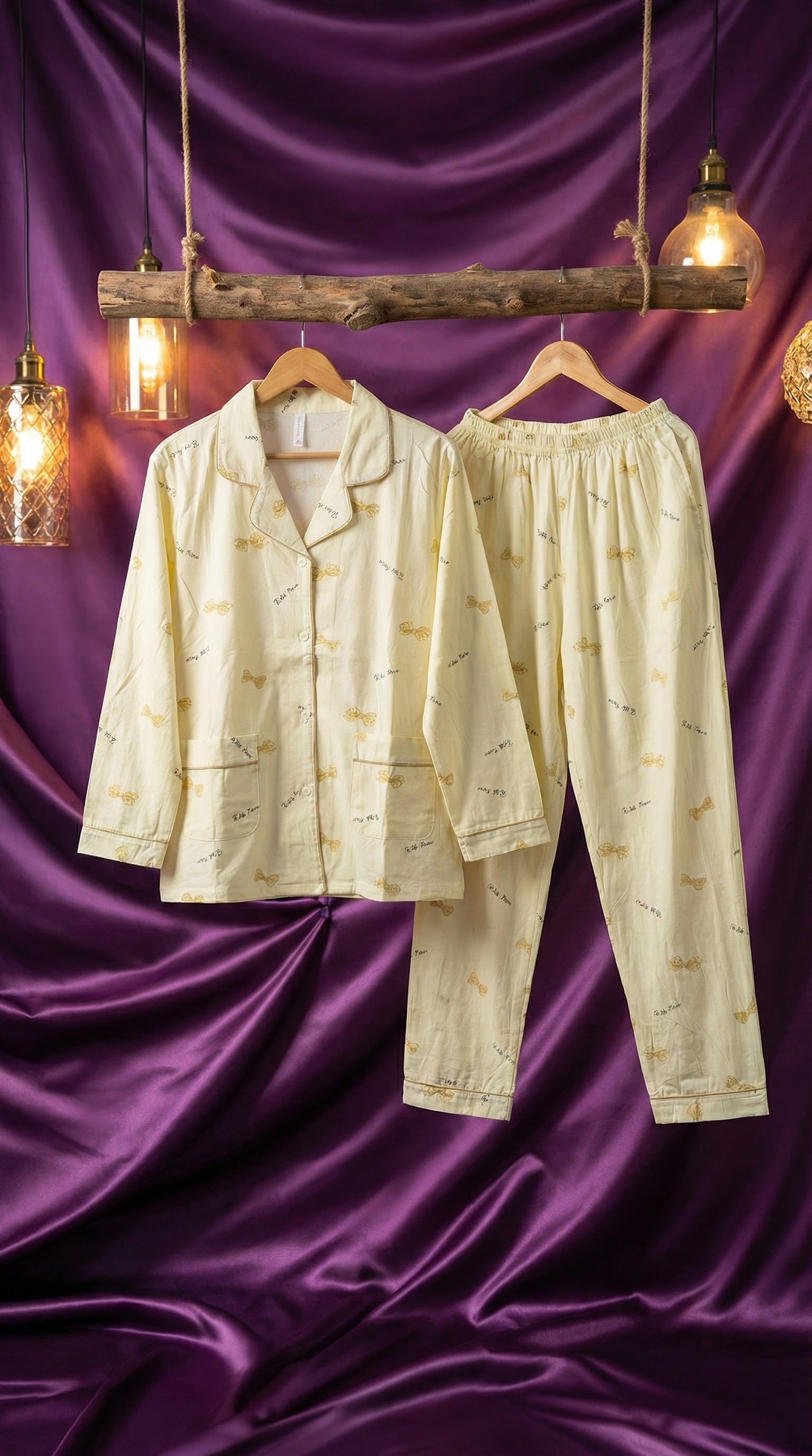 Women’s Butter Yellow Bow Print Pajama Set