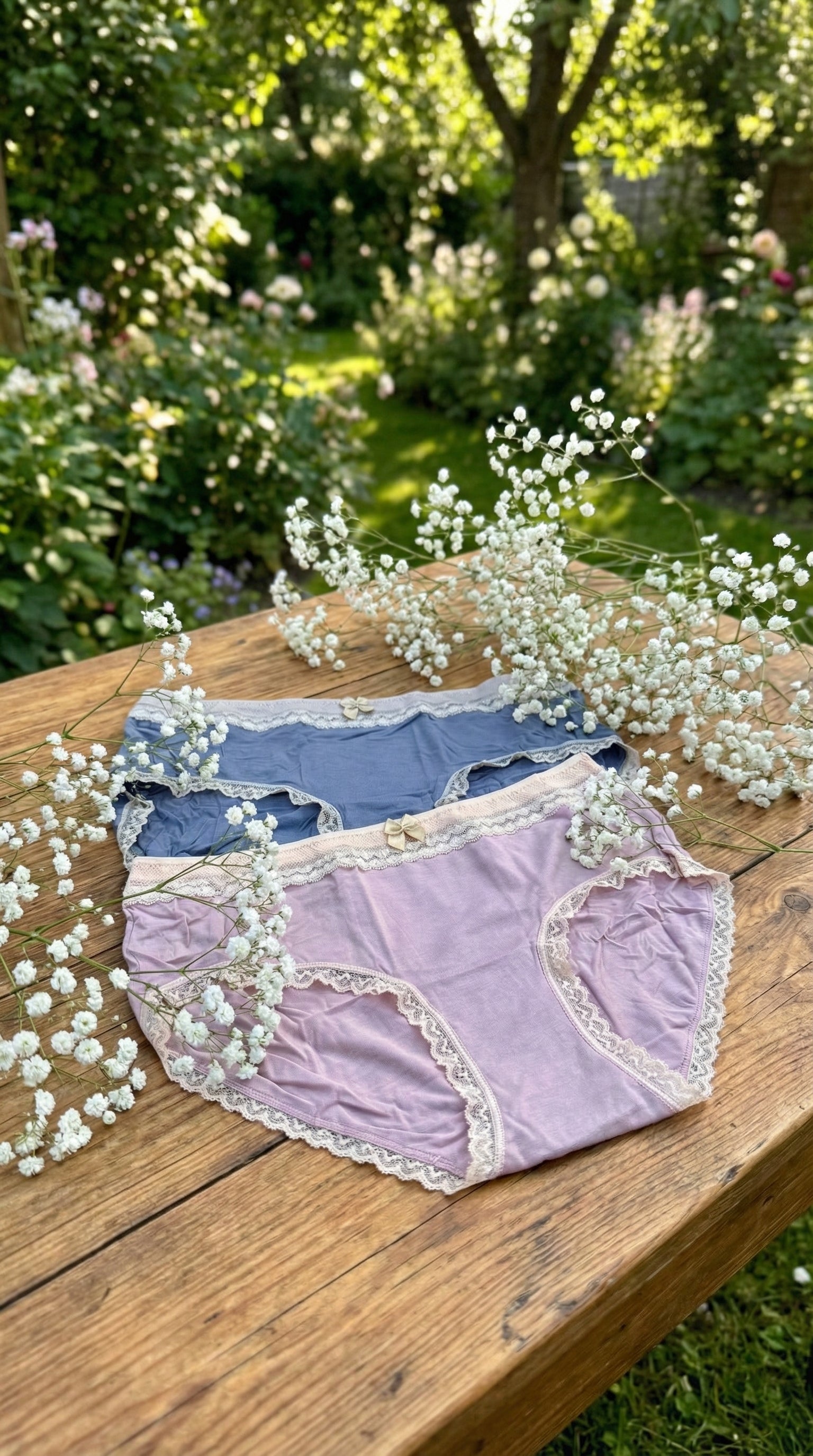 The Garden Hues Lace-Trim Briefs | 2-Pack Muted Blue and Soft Mauve