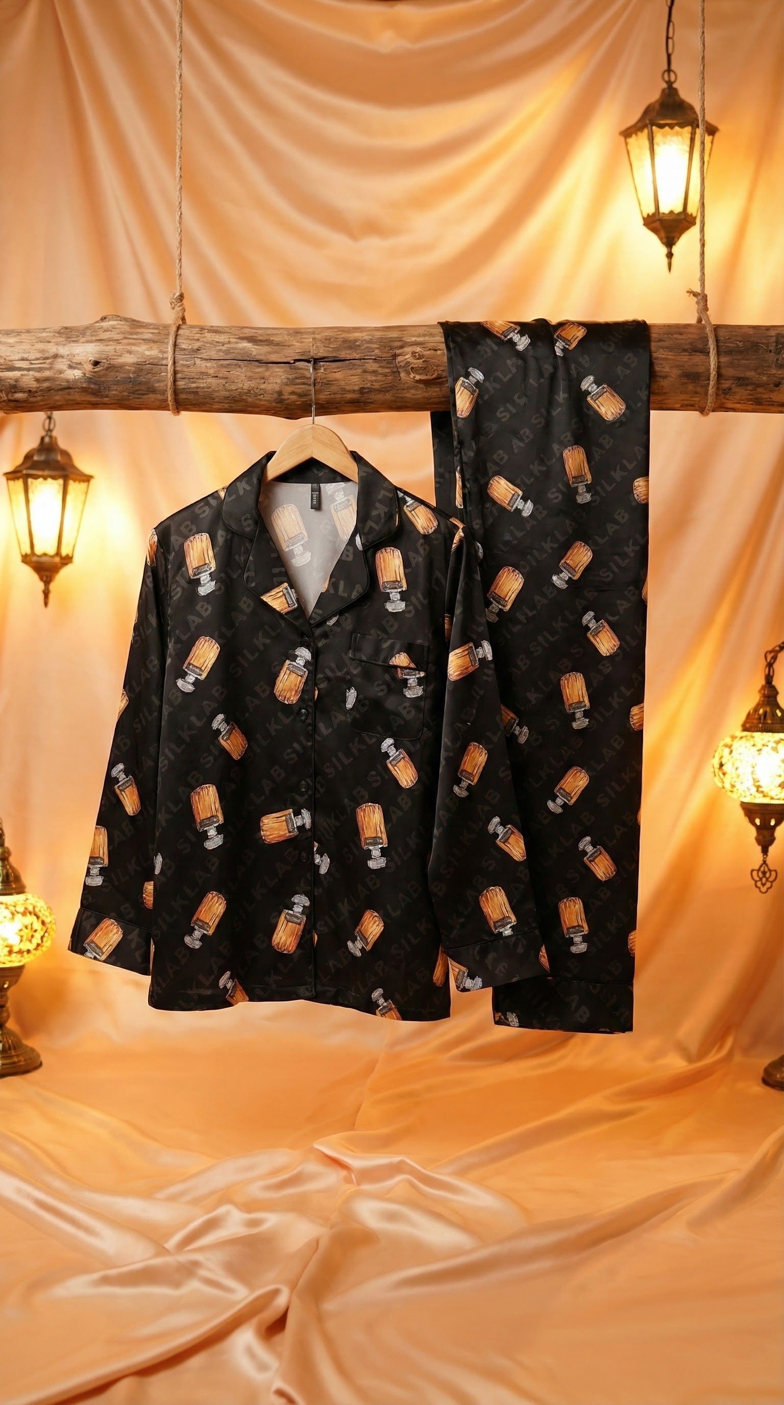Printed Loungewear/Nightwear Set – Black Amber